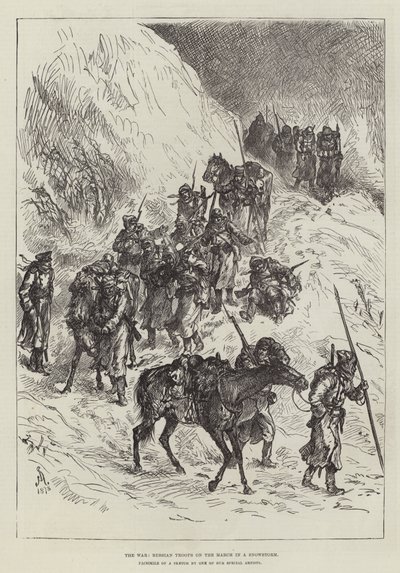 La guerre, troupes russes en marche sous une tempête de neige - Johann Nepomuk Schonberg